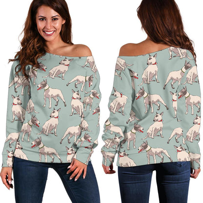 Bull Terrier Cute Print Pattern Off Shoulder Sweatshirt