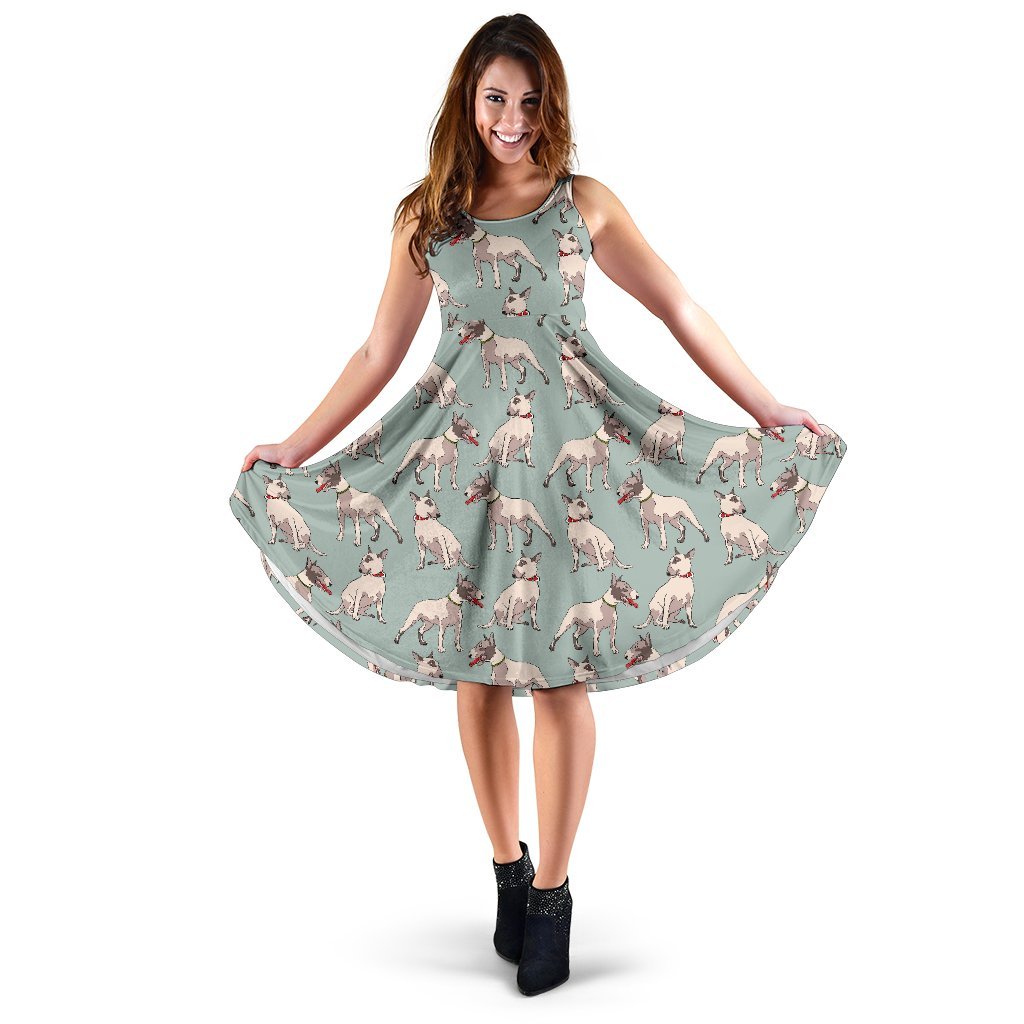 Bull Terrier Cute Print Pattern Sleeveless Dress