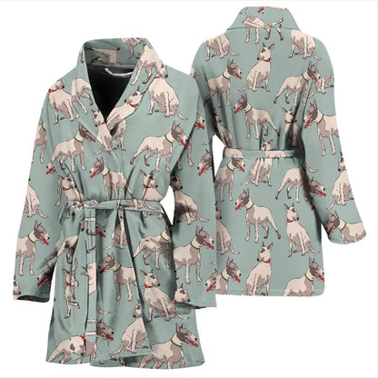 Bull Terrier Cute Print Pattern Women Bath Robe-JTAMIGO.COM