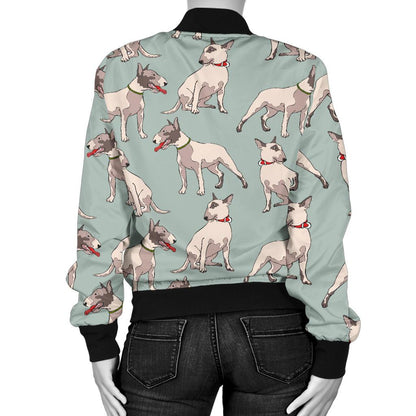 Bull Terrier Cute Print Pattern Women Casual Bomber Jacket