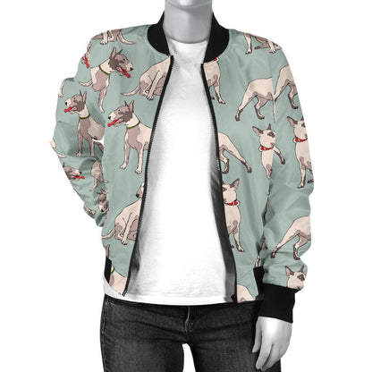 Bull Terrier Cute Print Pattern Women Casual Bomber Jacket