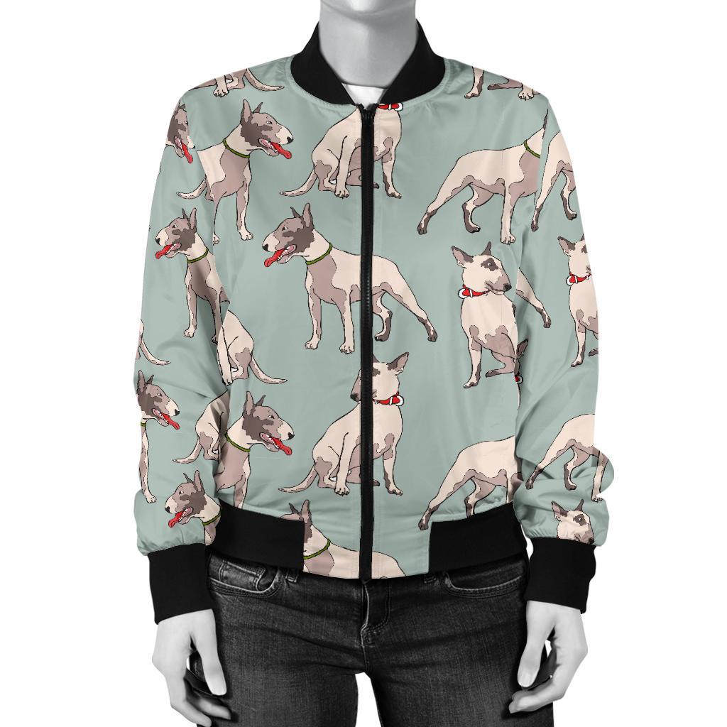 Bull Terrier Cute Print Pattern Women Casual Bomber Jacket