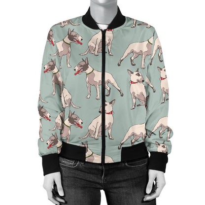 Bull Terrier Cute Print Pattern Women Casual Bomber Jacket