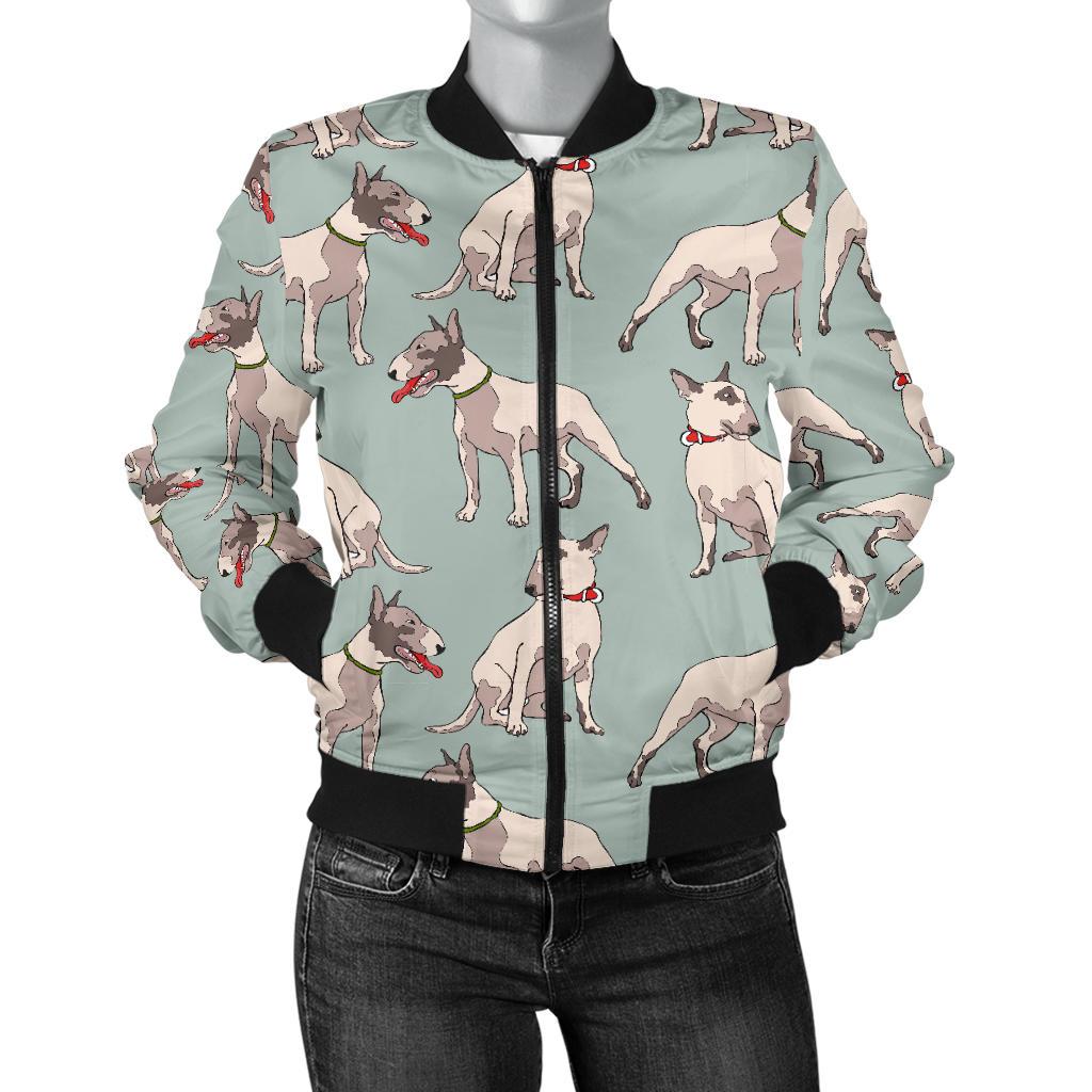 Bull Terrier Cute Print Pattern Women Casual Bomber Jacket