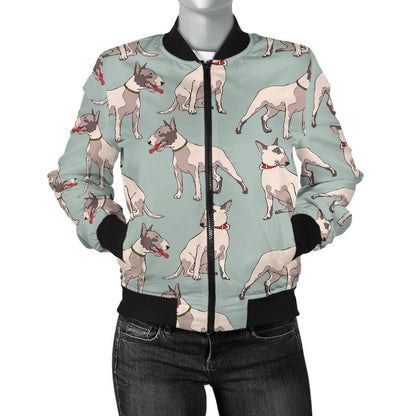 Bull Terrier Cute Print Pattern Women Casual Bomber Jacket