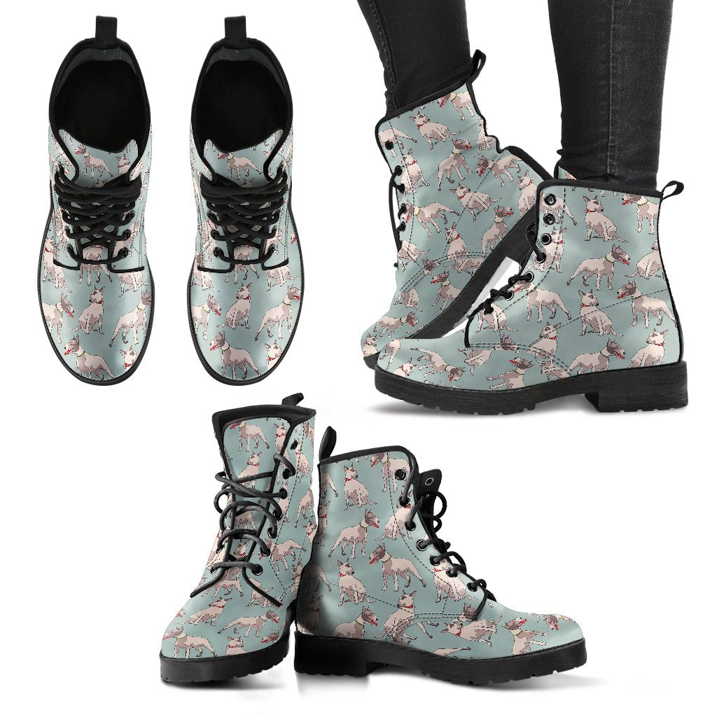 Bull Terrier Cute Print Pattern Women Leather Boots-JTAMIGO.COM