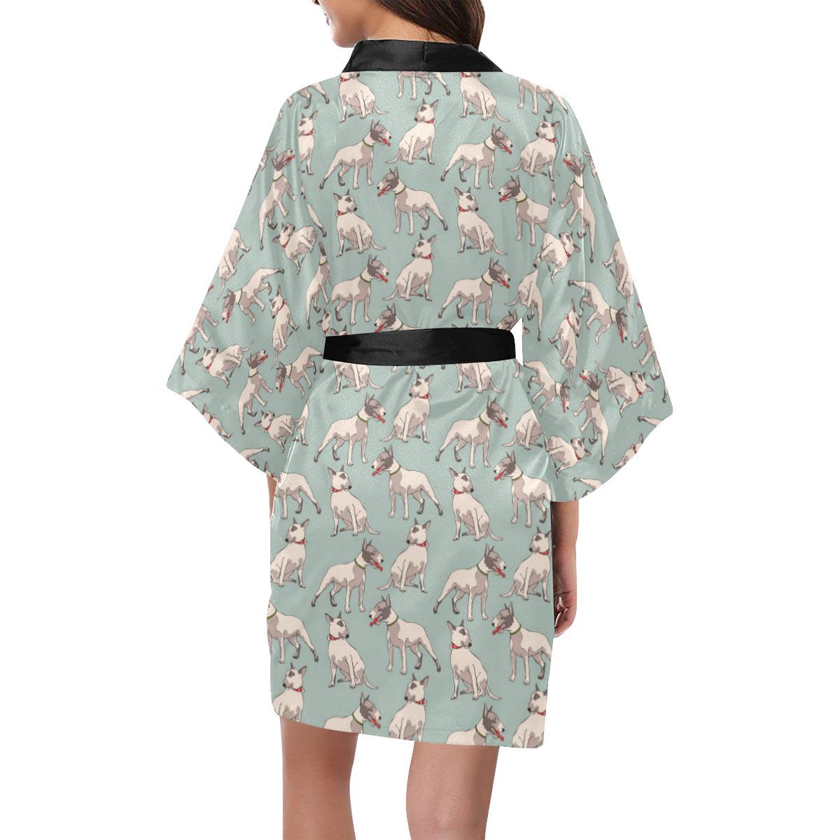 Bull Terrier Cute Print Pattern Women Short Kimono Robe