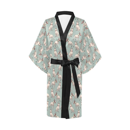 Bull Terrier Cute Print Pattern Women Short Kimono Robe