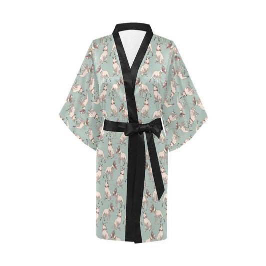 Bull Terrier Cute Print Pattern Women Short Kimono Robe