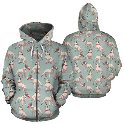 Bull Terrier Cute Print Pattern Zip Up Hoodie