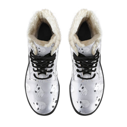 Bull Terrier hand draw Print Pattern Faux Fur Leather Boots-JTAMIGO.COM