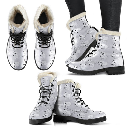 Bull Terrier hand draw Print Pattern Faux Fur Leather Boots-JTAMIGO.COM