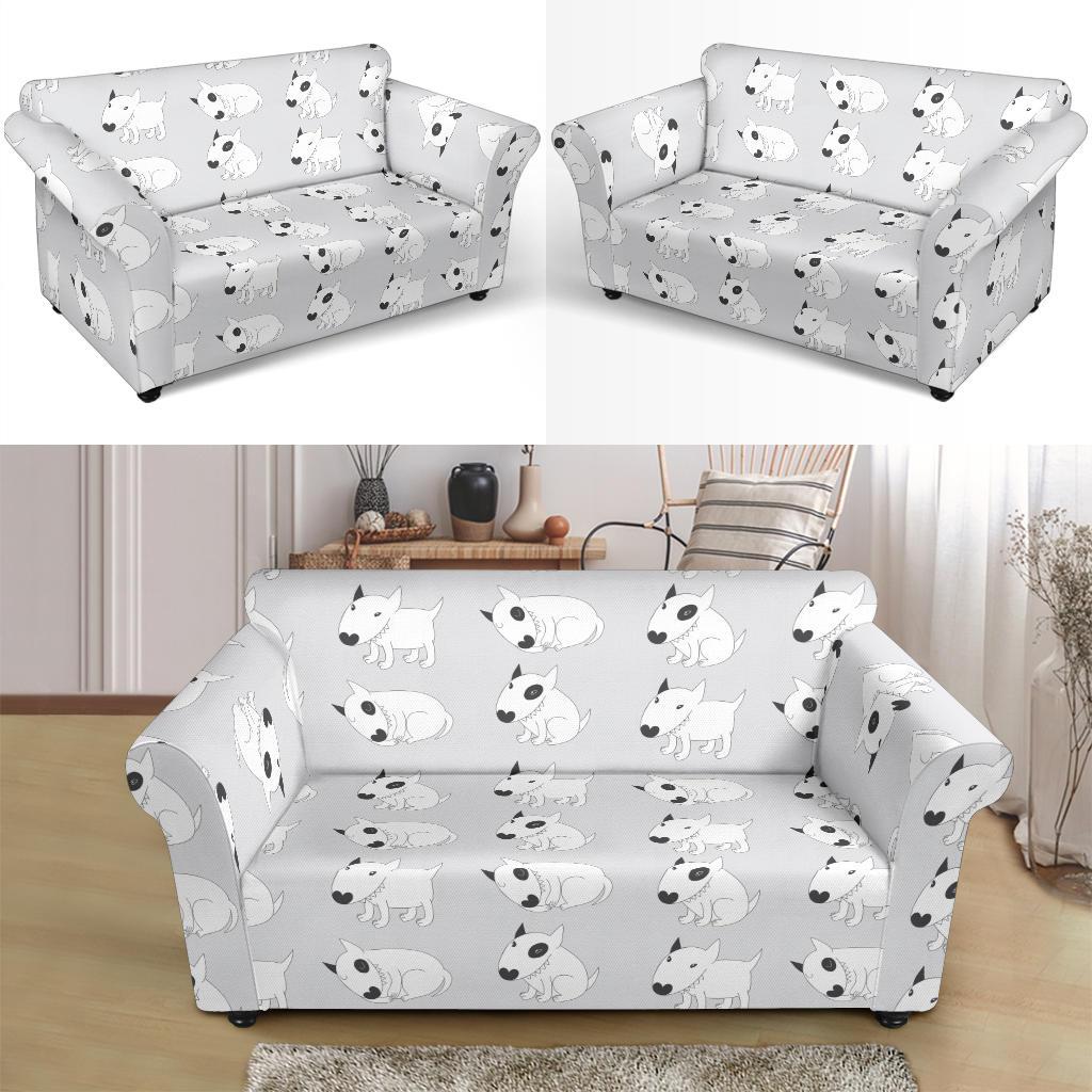 Bull Terrier hand draw Print Pattern Loveseat Slipcover-JTAMIGO.COM