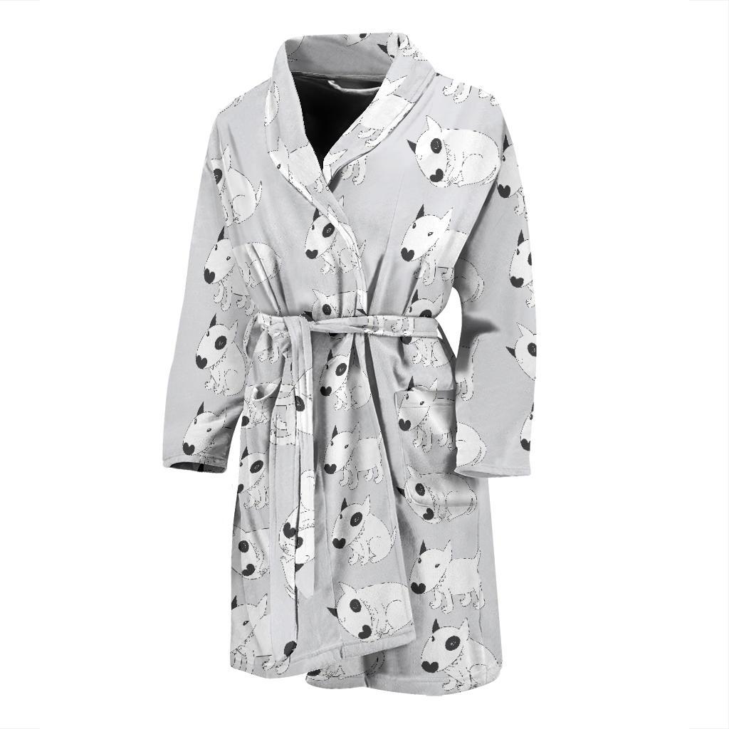 Bull Terrier hand draw Print Pattern Men Bath Robe-JTAMIGO.COM