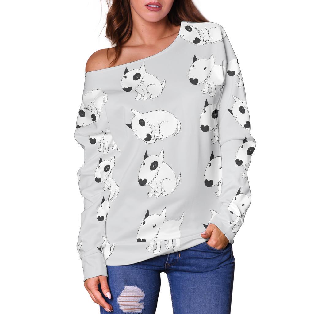 Bull Terrier hand draw Print Pattern Off Shoulder Sweatshirt