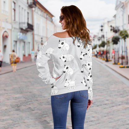 Bull Terrier hand draw Print Pattern Off Shoulder Sweatshirt