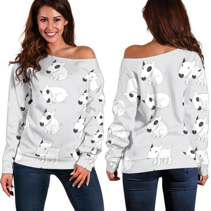 Bull Terrier hand draw Print Pattern Off Shoulder Sweatshirt