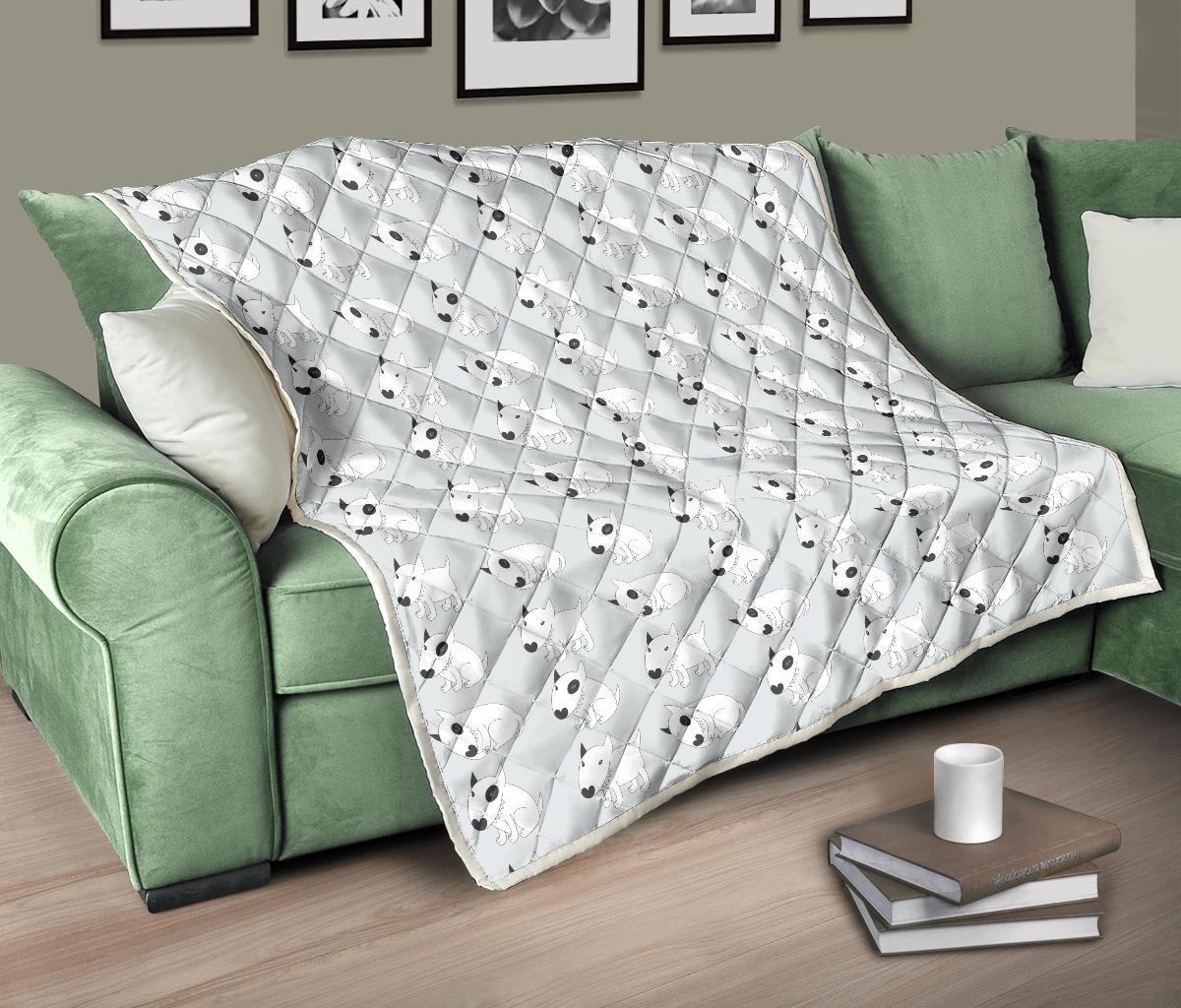 Bull Terrier hand draw Print Pattern Premium Quilt-JTAMIGO.COM