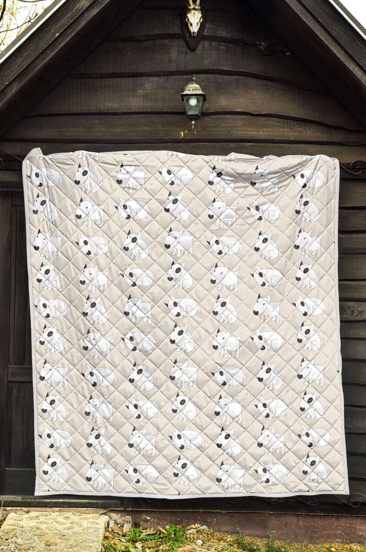 Bull Terrier hand draw Print Pattern Premium Quilt-JTAMIGO.COM