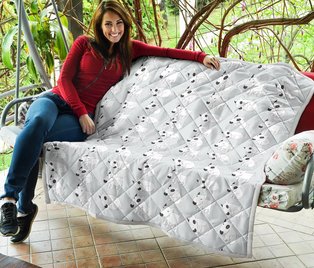 Bull Terrier hand draw Print Pattern Premium Quilt-JTAMIGO.COM
