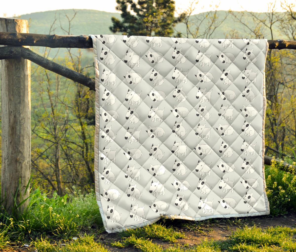 Bull Terrier hand draw Print Pattern Premium Quilt-JTAMIGO.COM