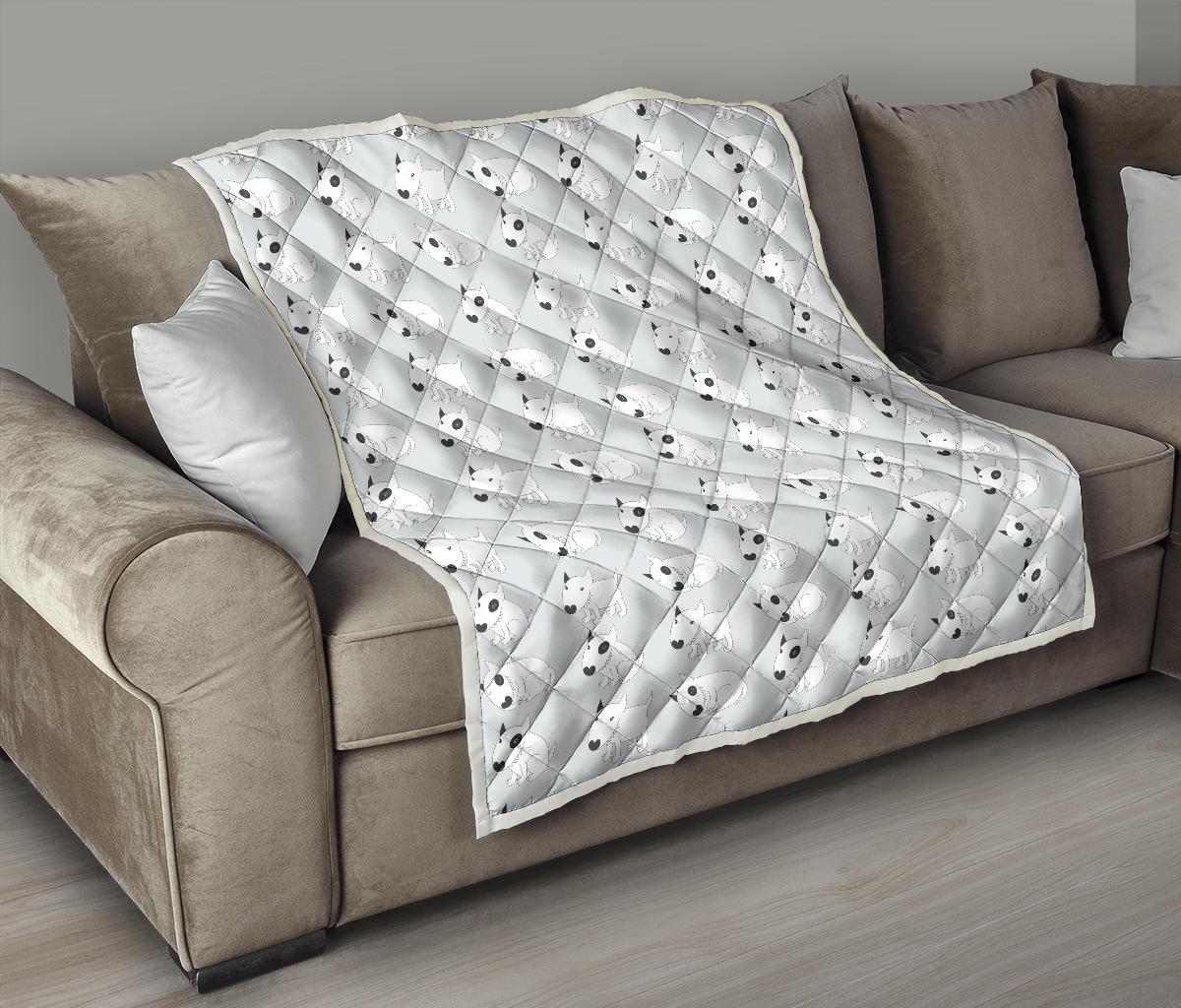 Bull Terrier hand draw Print Pattern Premium Quilt-JTAMIGO.COM