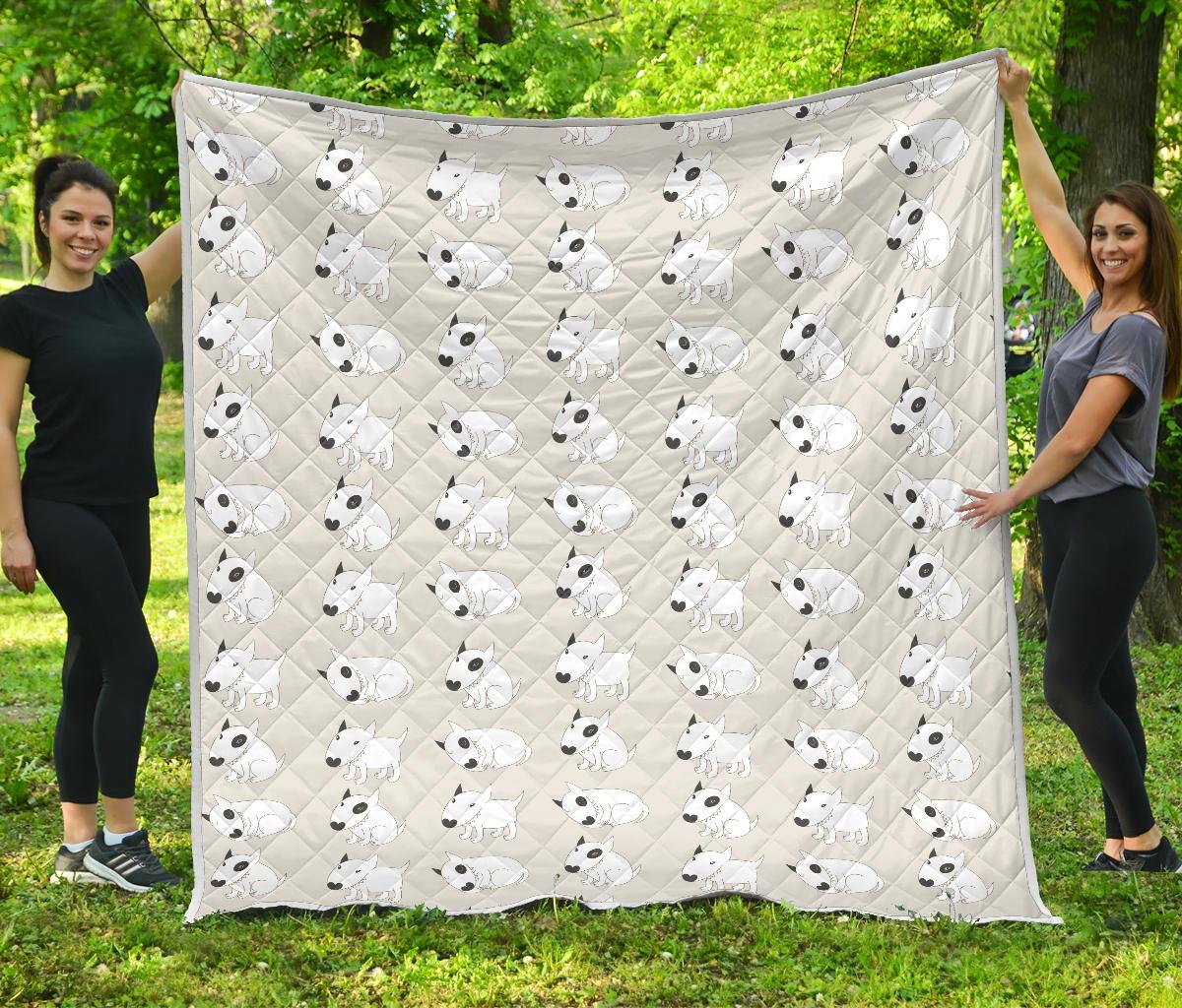 Bull Terrier hand draw Print Pattern Premium Quilt-JTAMIGO.COM