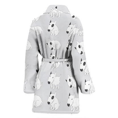 Bull Terrier hand draw Print Pattern Women Bath Robe-JTAMIGO.COM