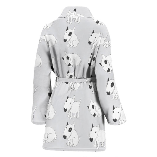 Bull Terrier hand draw Print Pattern Women Bath Robe-JTAMIGO.COM