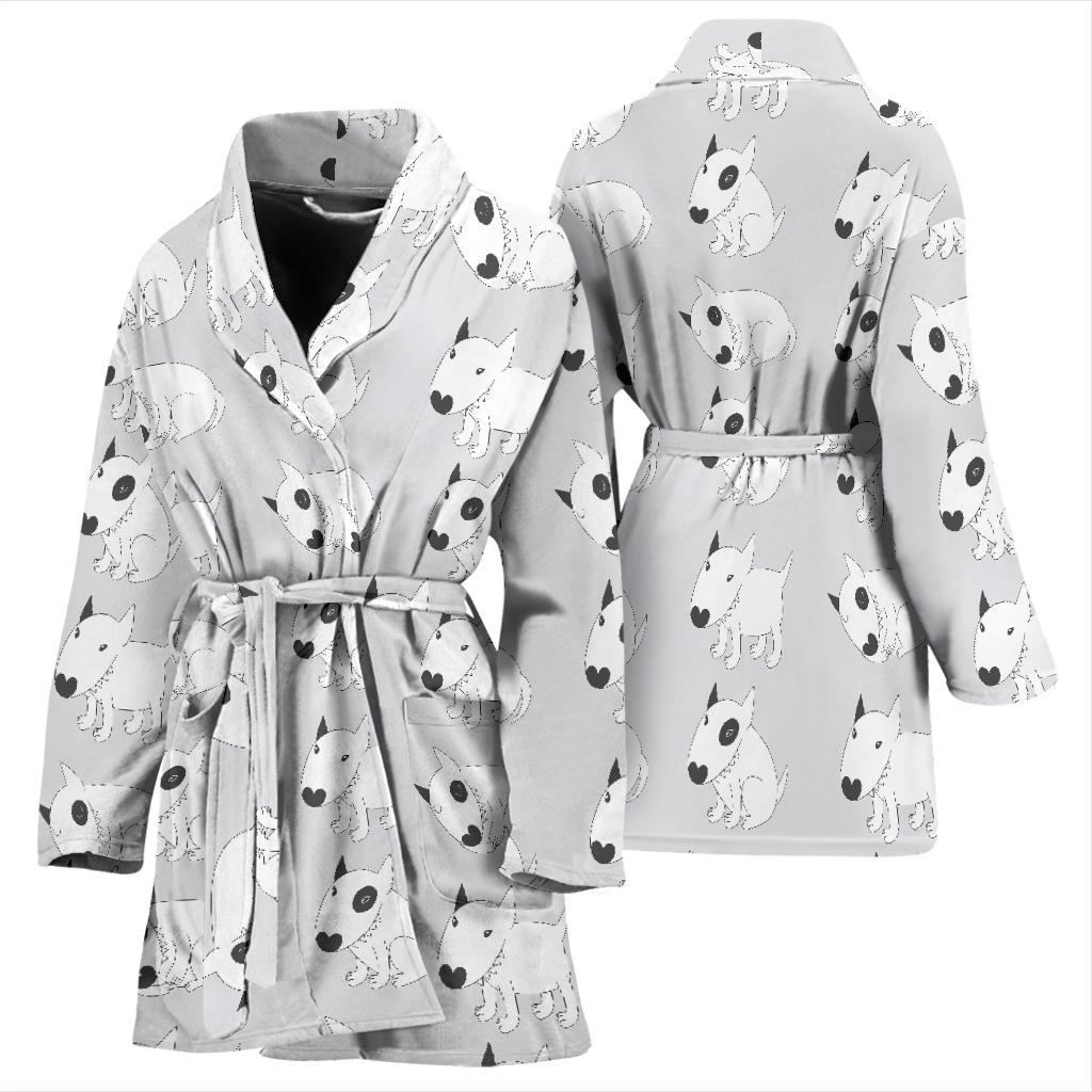 Bull Terrier hand draw Print Pattern Women Bath Robe-JTAMIGO.COM