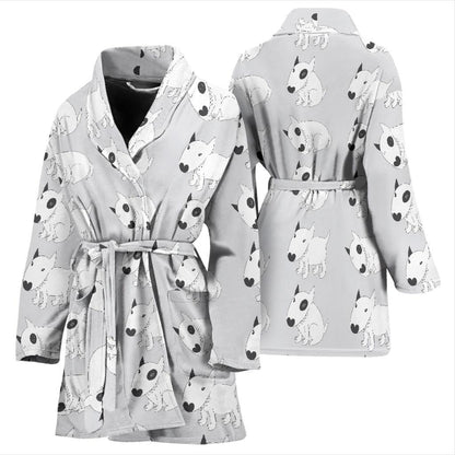 Bull Terrier hand draw Print Pattern Women Bath Robe-JTAMIGO.COM