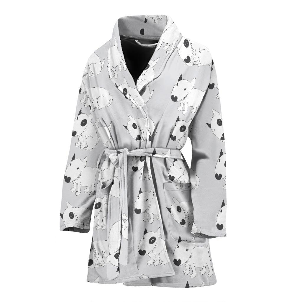 Bull Terrier hand draw Print Pattern Women Bath Robe-JTAMIGO.COM