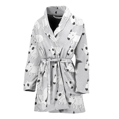 Bull Terrier hand draw Print Pattern Women Bath Robe-JTAMIGO.COM