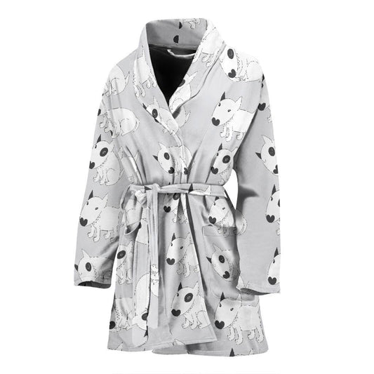 Bull Terrier hand draw Print Pattern Women Bath Robe-JTAMIGO.COM