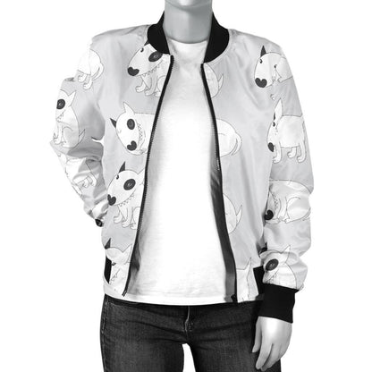 Bull Terrier hand draw Print Pattern Women Casual Bomber Jacket