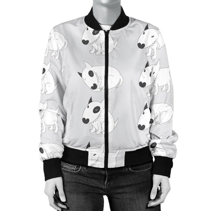 Bull Terrier hand draw Print Pattern Women Casual Bomber Jacket