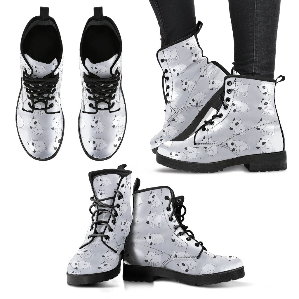 Bull Terrier hand draw Print Pattern Women Leather Boots-JTAMIGO.COM