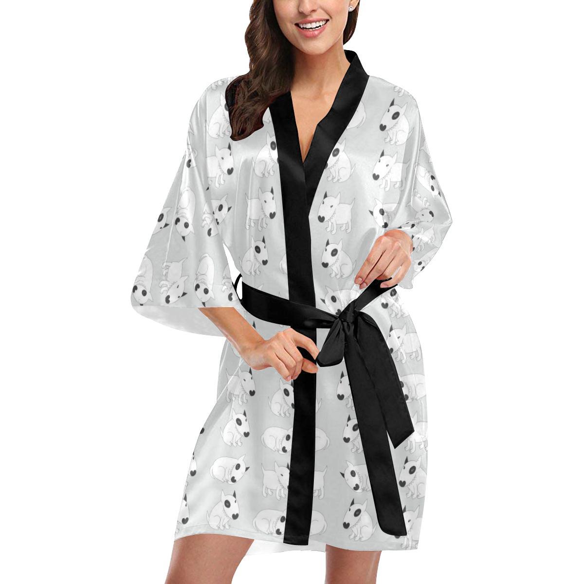 Bull Terrier hand draw Print Pattern Women Short Kimono Robe