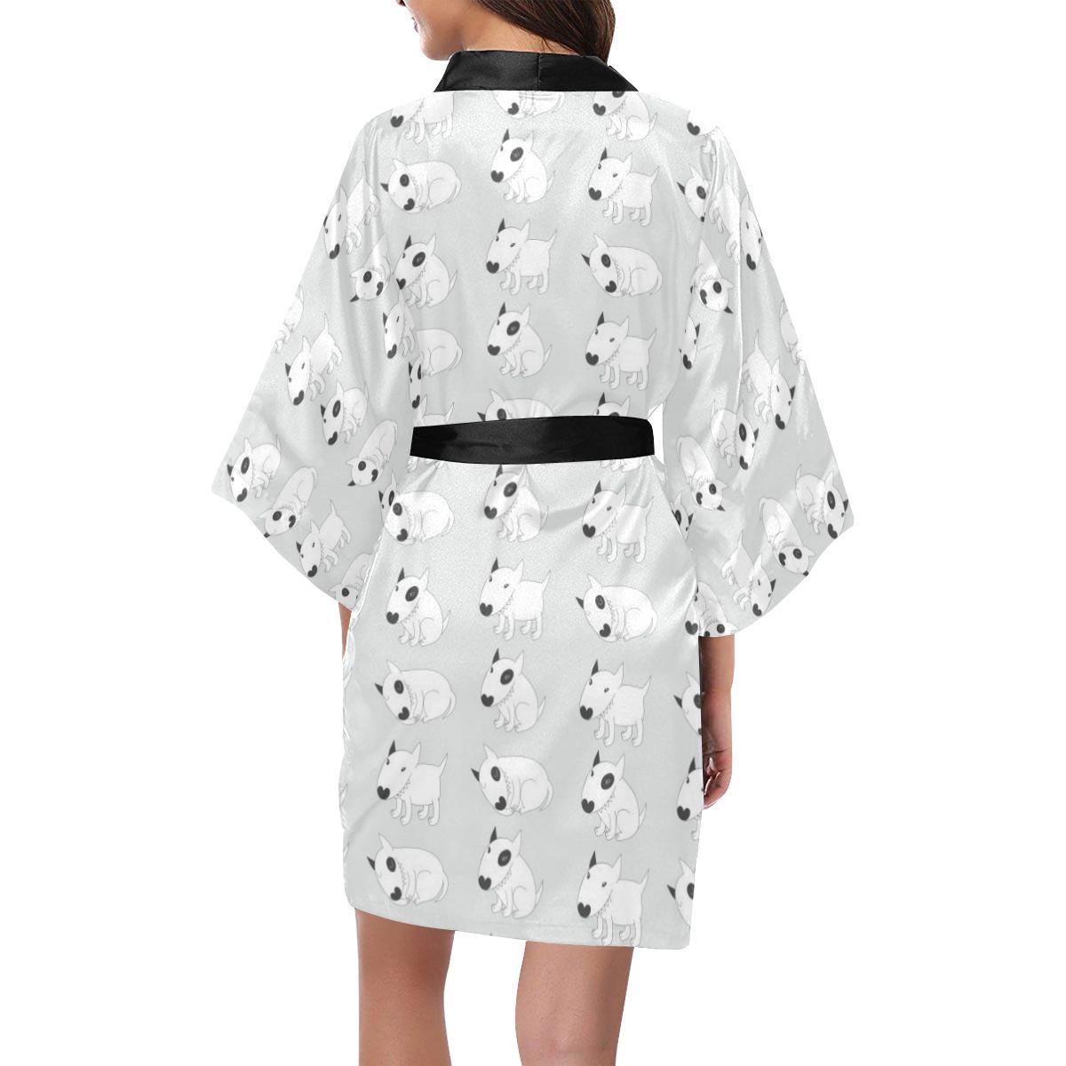 Bull Terrier hand draw Print Pattern Women Short Kimono Robe