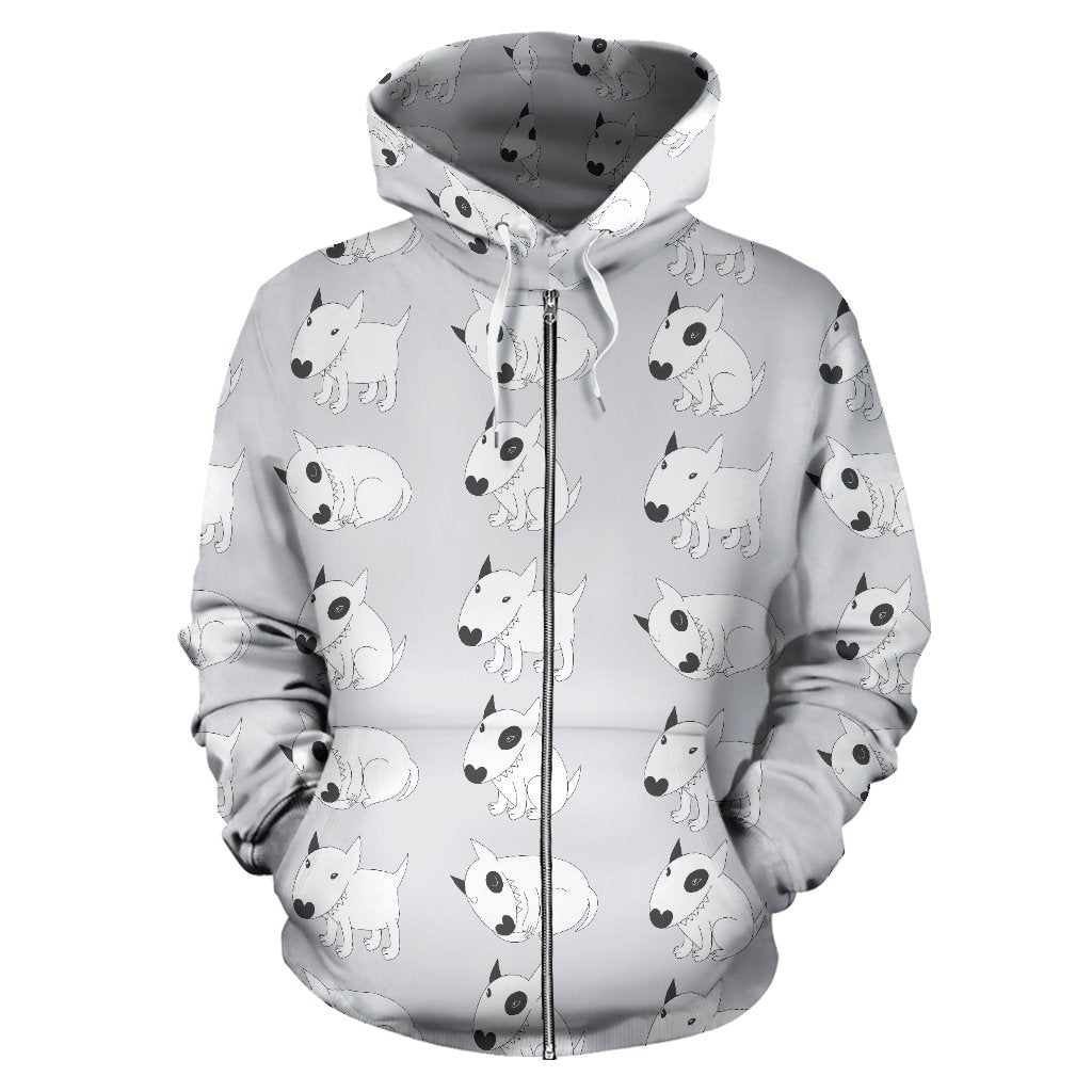 Bull Terrier Hand Drawn Print Pattern Zip Up Hoodie