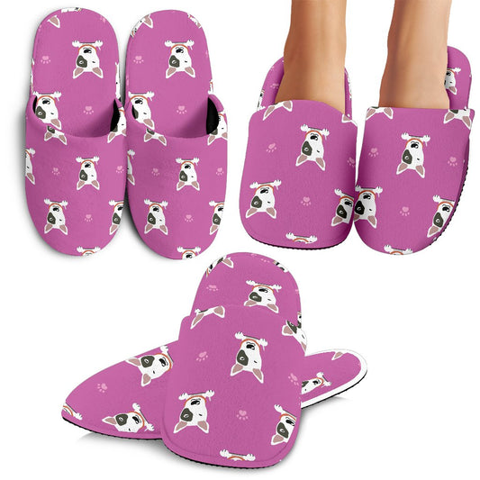 Bull Terrier Happy Print Pattern House Slippers
