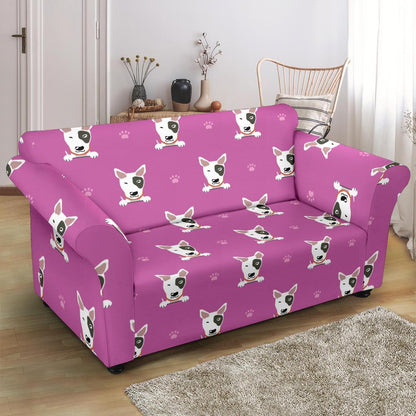 Bull Terrier Happy Print Pattern Loveseat Slipcover-JTAMIGO.COM