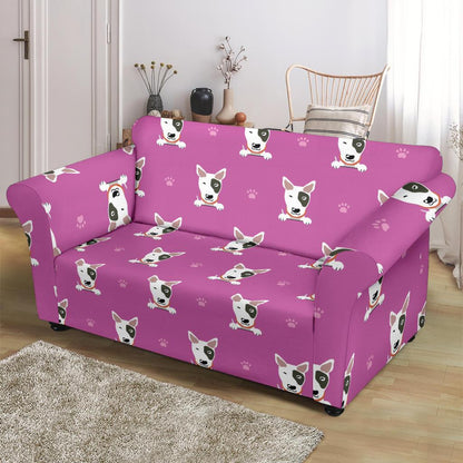 Bull Terrier Happy Print Pattern Loveseat Slipcover-JTAMIGO.COM