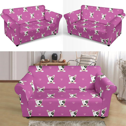 Bull Terrier Happy Print Pattern Loveseat Slipcover-JTAMIGO.COM