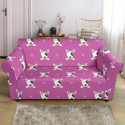 Bull Terrier Happy Print Pattern Loveseat Slipcover-JTAMIGO.COM