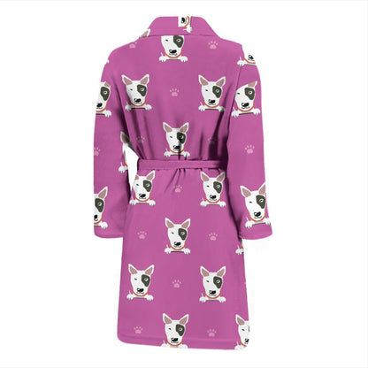 Bull Terrier Happy Print Pattern Men Bath Robe-JTAMIGO.COM
