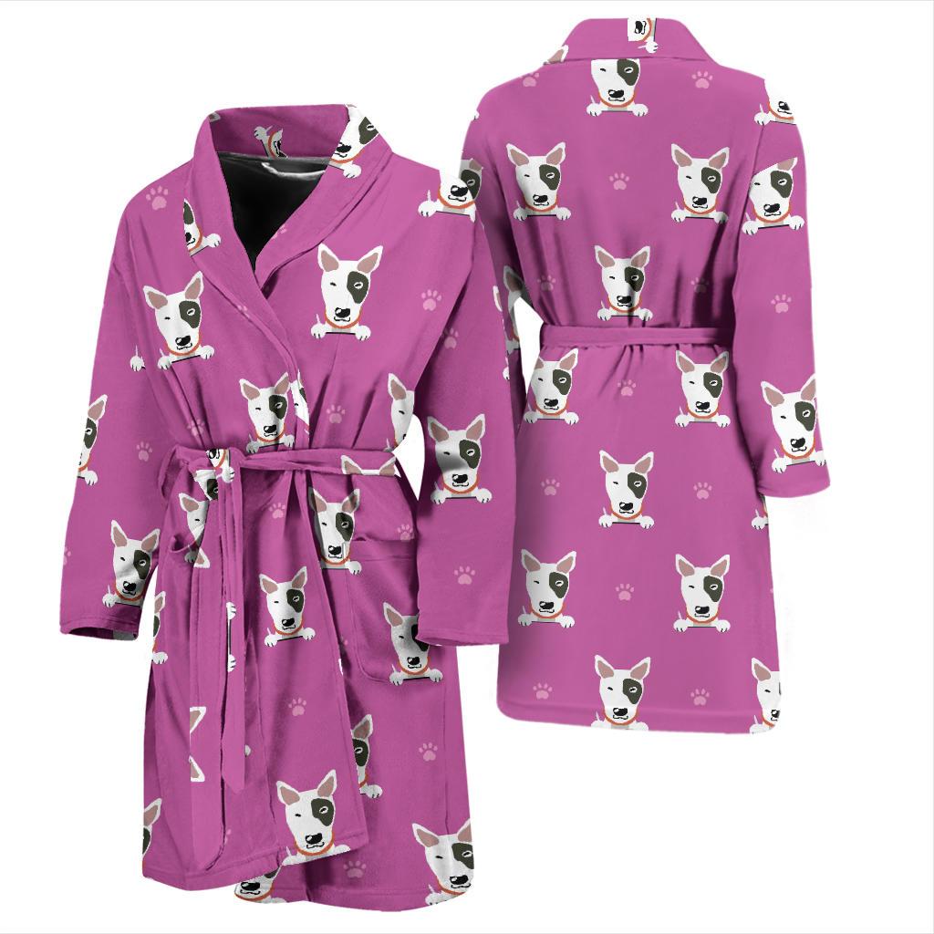 Bull Terrier Happy Print Pattern Men Bath Robe-JTAMIGO.COM