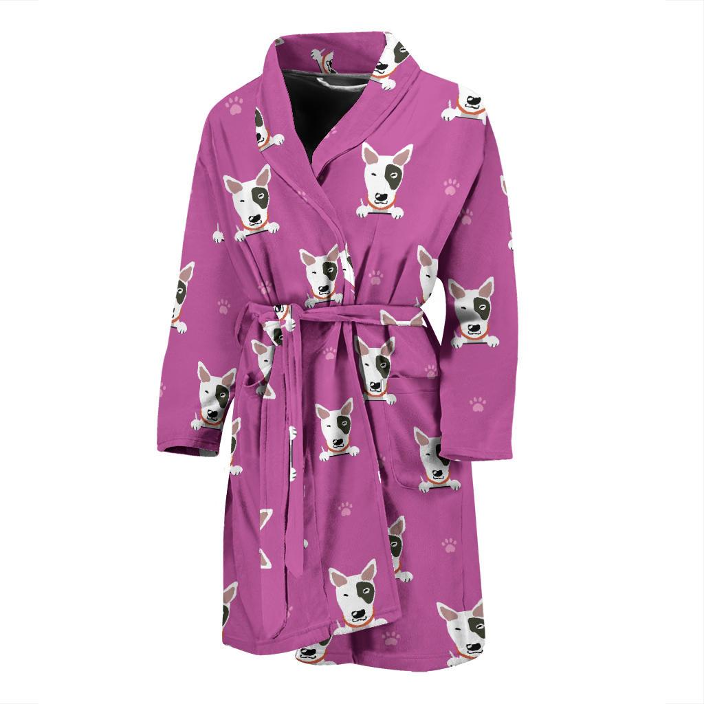 Bull Terrier Happy Print Pattern Men Bath Robe-JTAMIGO.COM