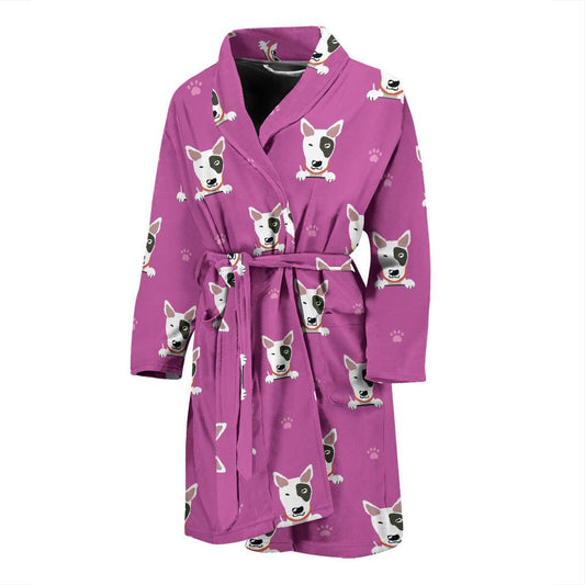 Bull Terrier Happy Print Pattern Men Bath Robe-JTAMIGO.COM