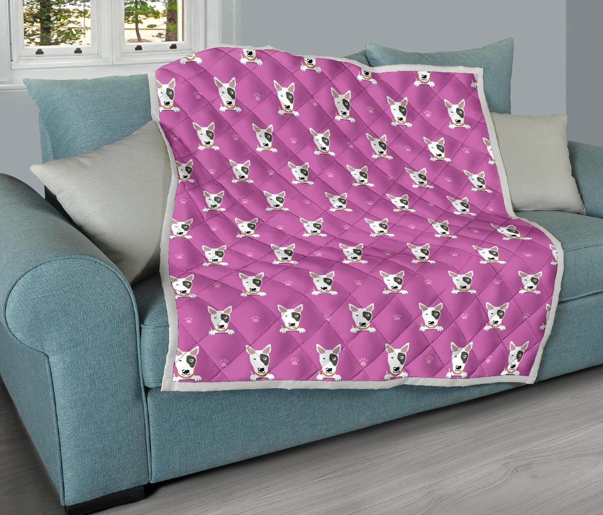 Bull Terrier Happy Print Pattern Premium Quilt-JTAMIGO.COM